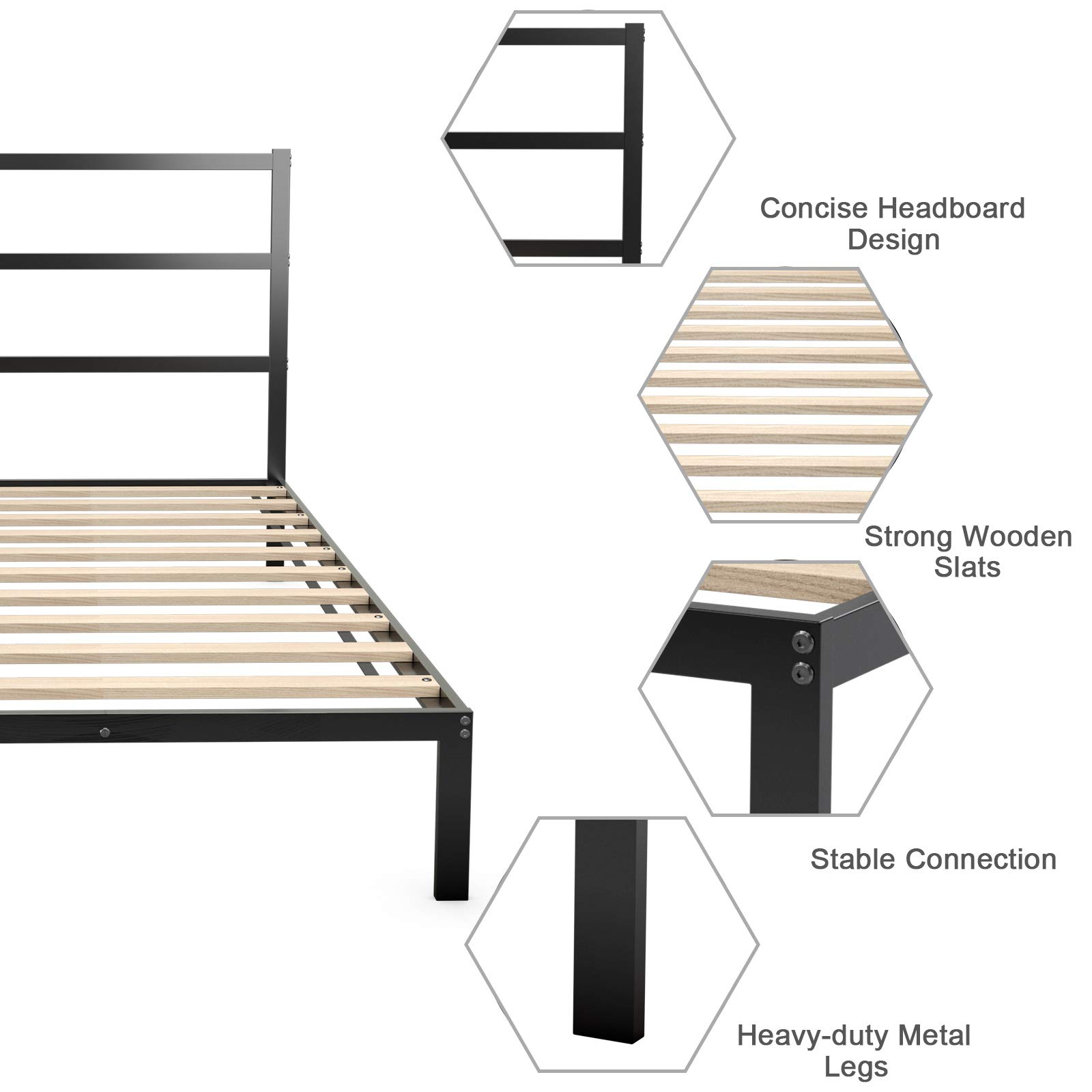 KOMFOTT Metal Bed Frame with Vintage Headboard