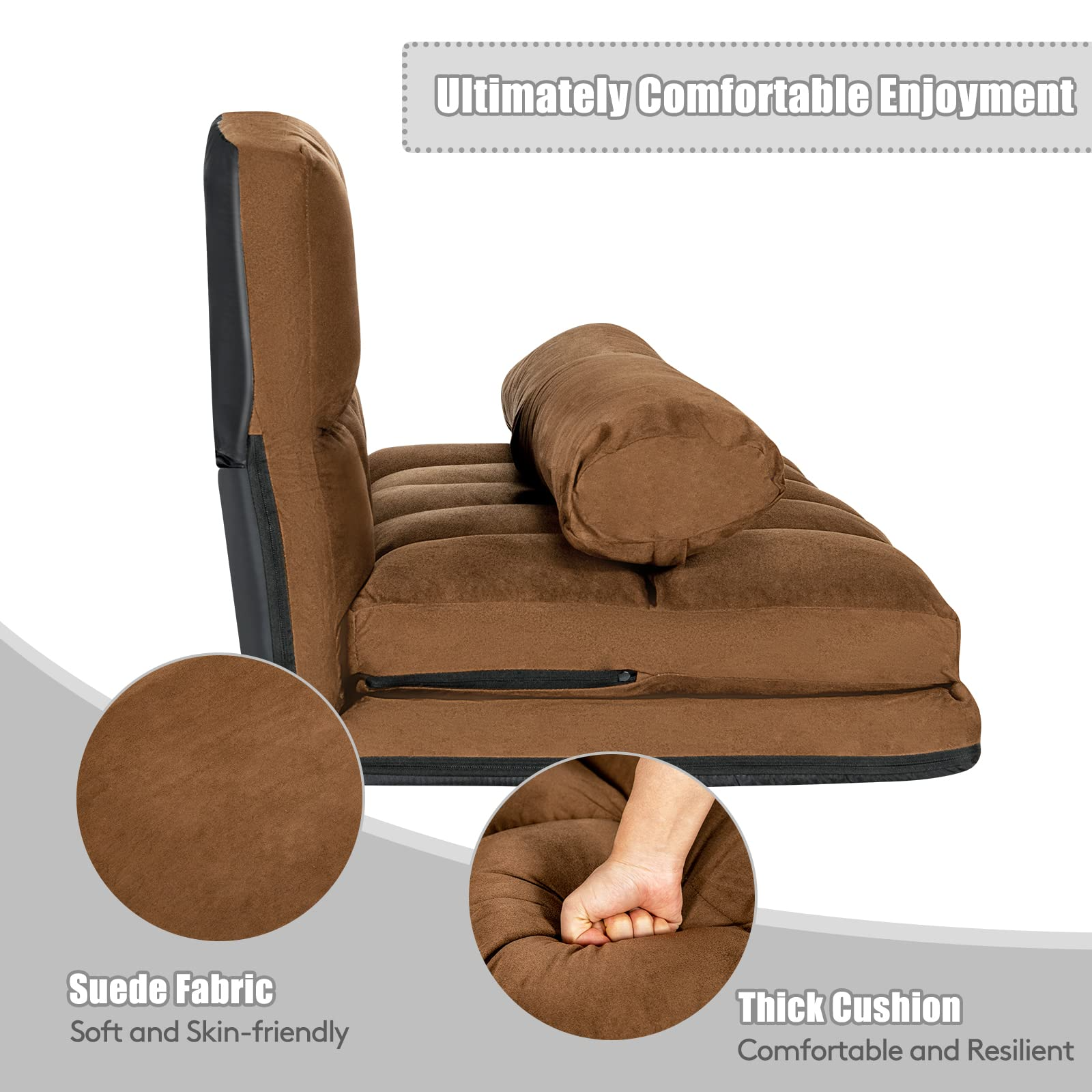 KOMFOTT Various Colours Available 6-Position Adjustable Floor Sofa with 2 Pillows