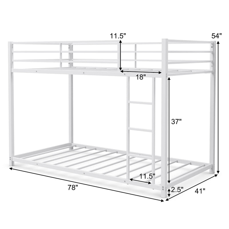 KOMFOTT Bunk Bed Twin Over Twin Metal Bed - Sturdy Steel Bed Frame with Stairs and Guard Rails Heavy Duty Space