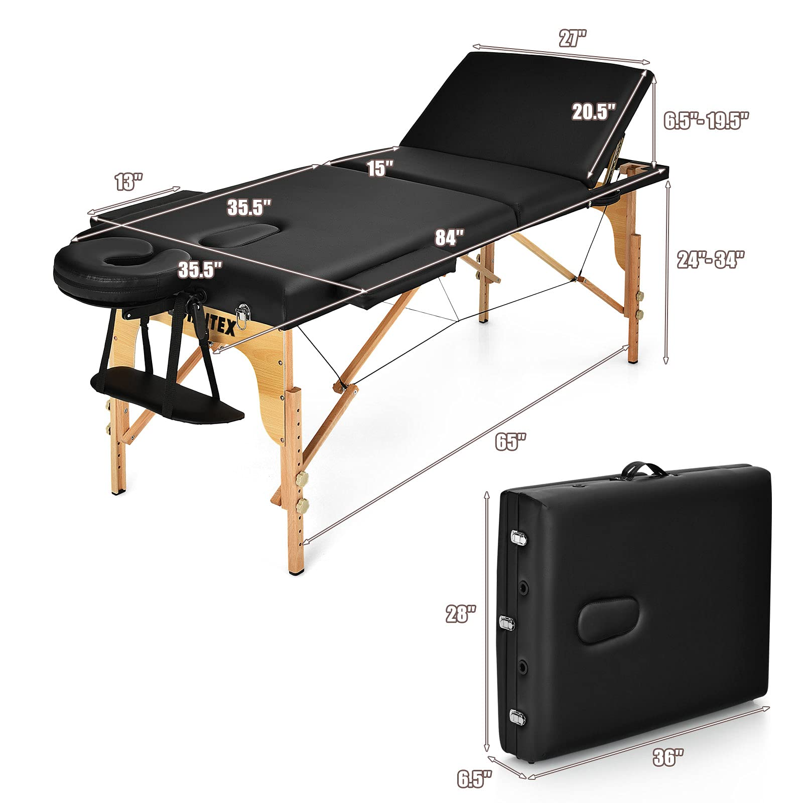 KOMFOTT 3 Sections 84inch Folding Massage Table with Carry Case