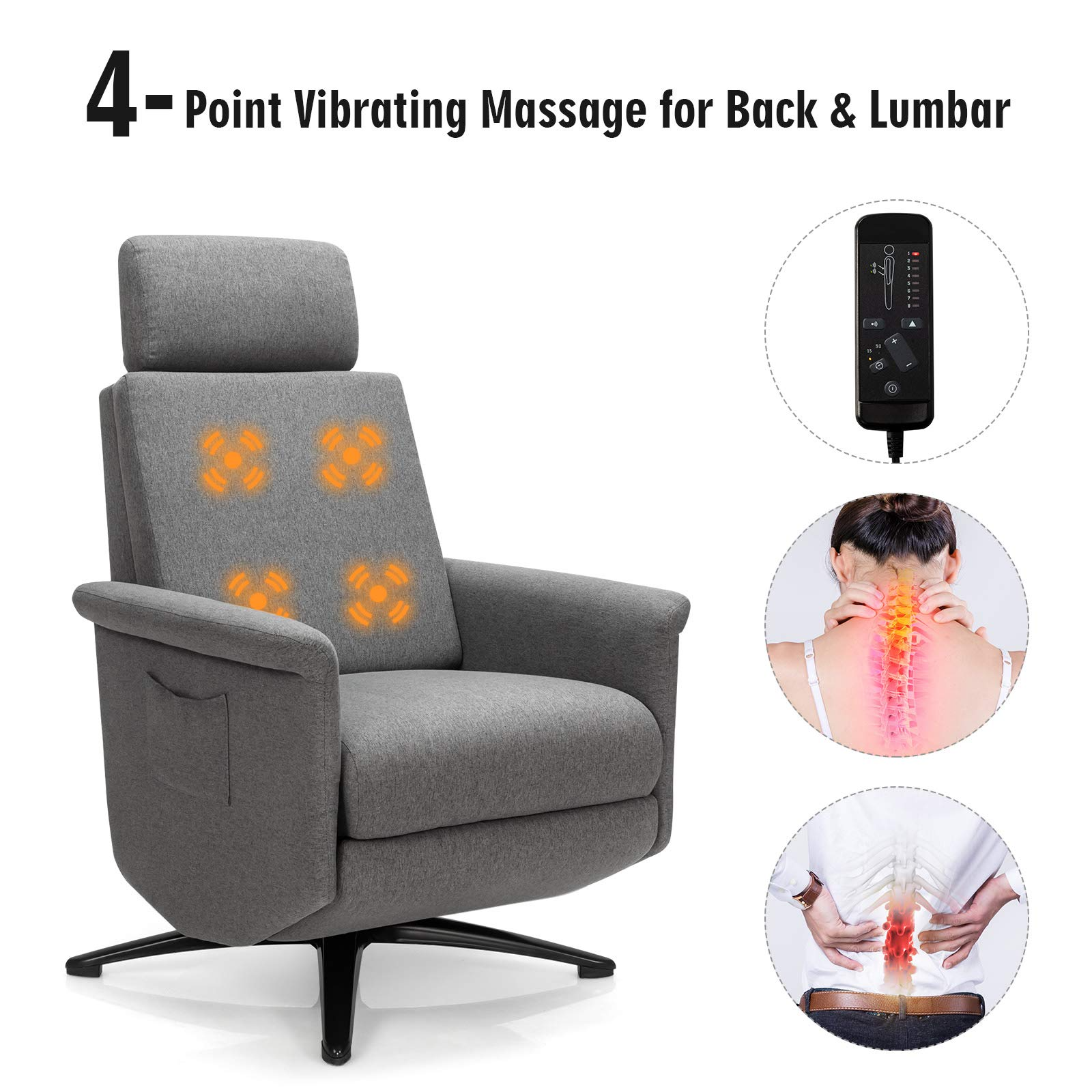 KOMFOTT Recliner Chair with Vibration Massage, 360 Degree Swivel Reclining Sofa Chair