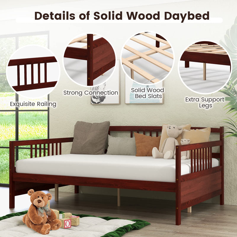 KOMFOTT Wood Daybed Frame Full Size, Sofa Day Bed Frame with Wooden Slats Support