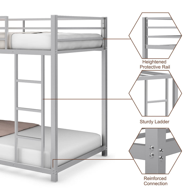 KOMFOTT Bunk Bed Twin Over Twin Metal Bed - Sturdy Steel Bed Frame with Stairs and Guard Rails Heavy Duty Space