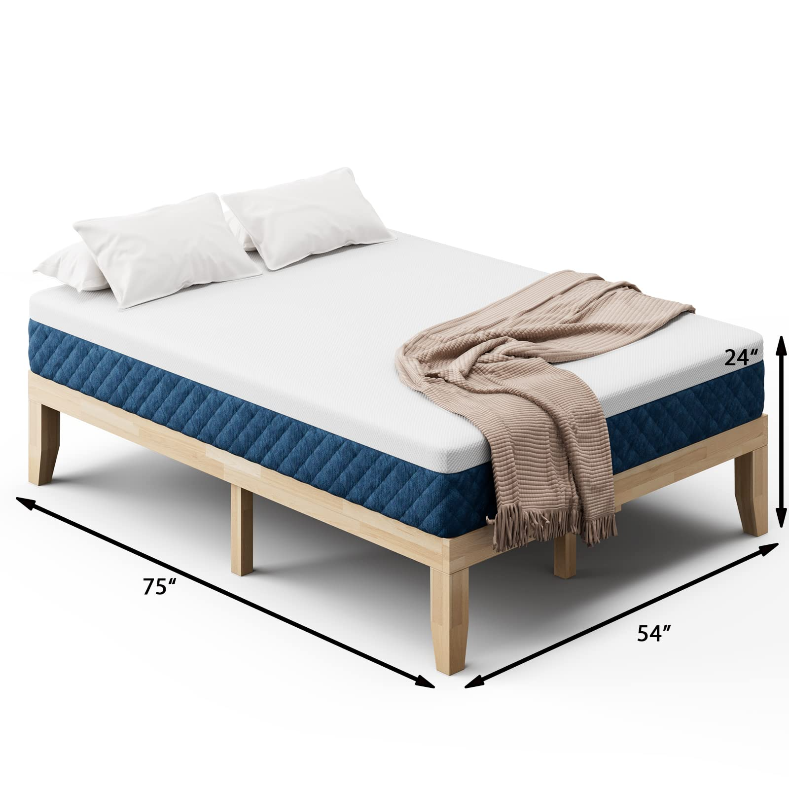 KOMFOTT Bed with 10-Inch Mattress, Solid Wood Platform Bed Frame with Gel Memory Foam Mattress