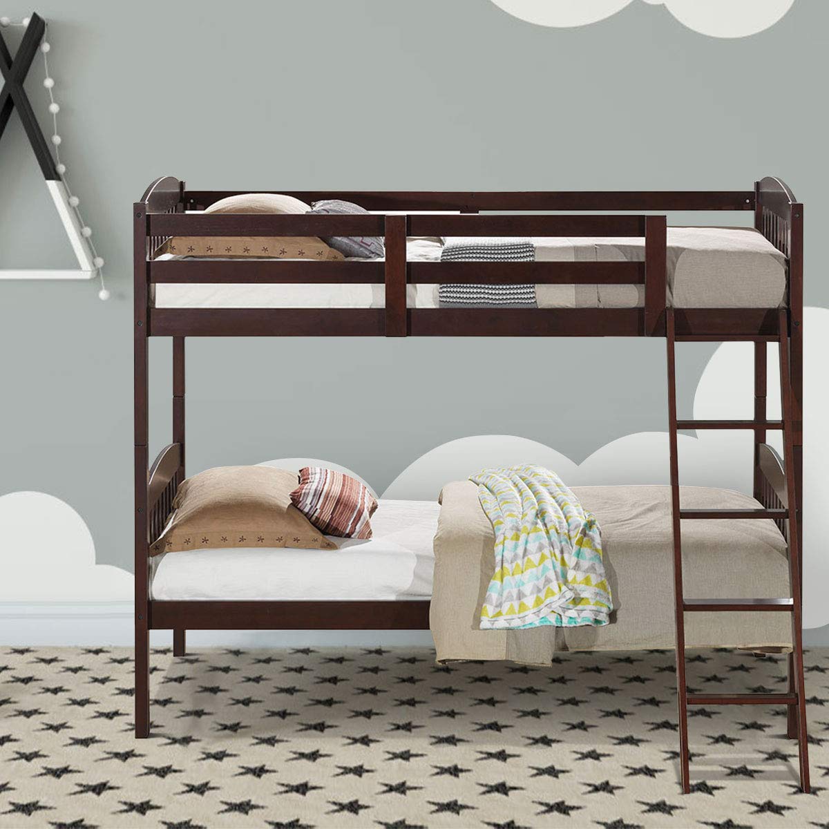 KOMFOTT Twin Over Twin Bunk Beds, Convertible Into Two Individual Solid Rubberwood Beds