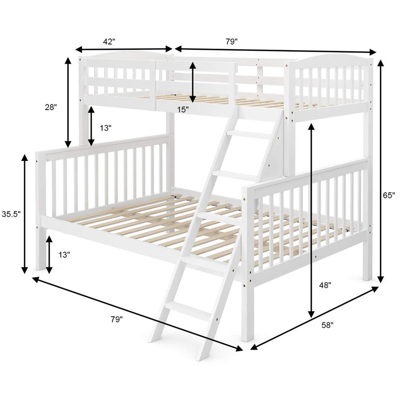 KOMFOTT Solid Rubber Wood Bunk Loft Bed Frame with Ladder and Guardrail, for Teens and Kids