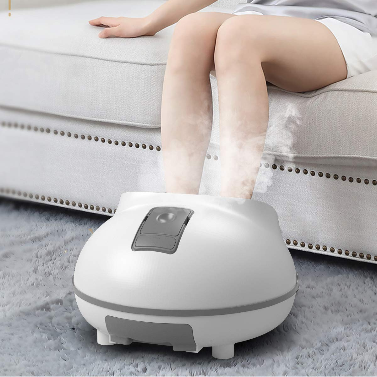 KOMFOTT Steam Foot Spa Bath Massager, Foot Sauna Massage Machine w/3 Heat Levels, Pedicure Massage Rollers