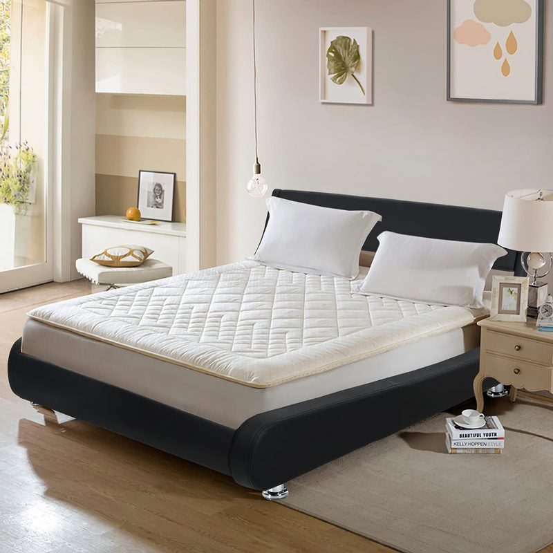 Bed Frame, Upholstered Mattress Foundation with Adjustable Headboard, Faux Leather Platform Bed