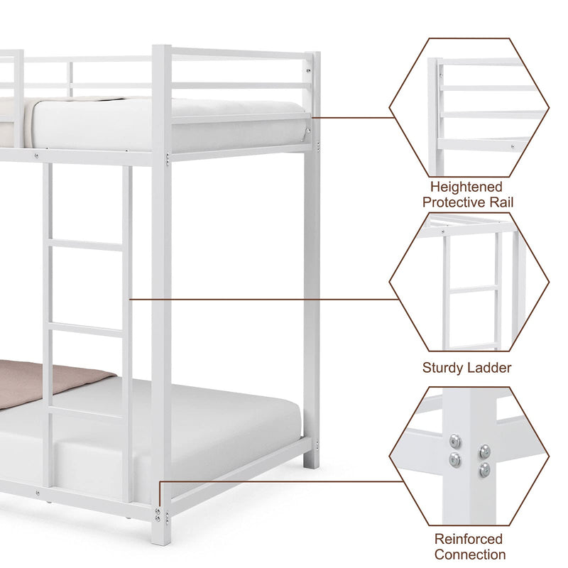 KOMFOTT Bunk Bed Twin Over Twin Metal Bed - Sturdy Steel Bed Frame with Stairs and Guard Rails Heavy Duty Space