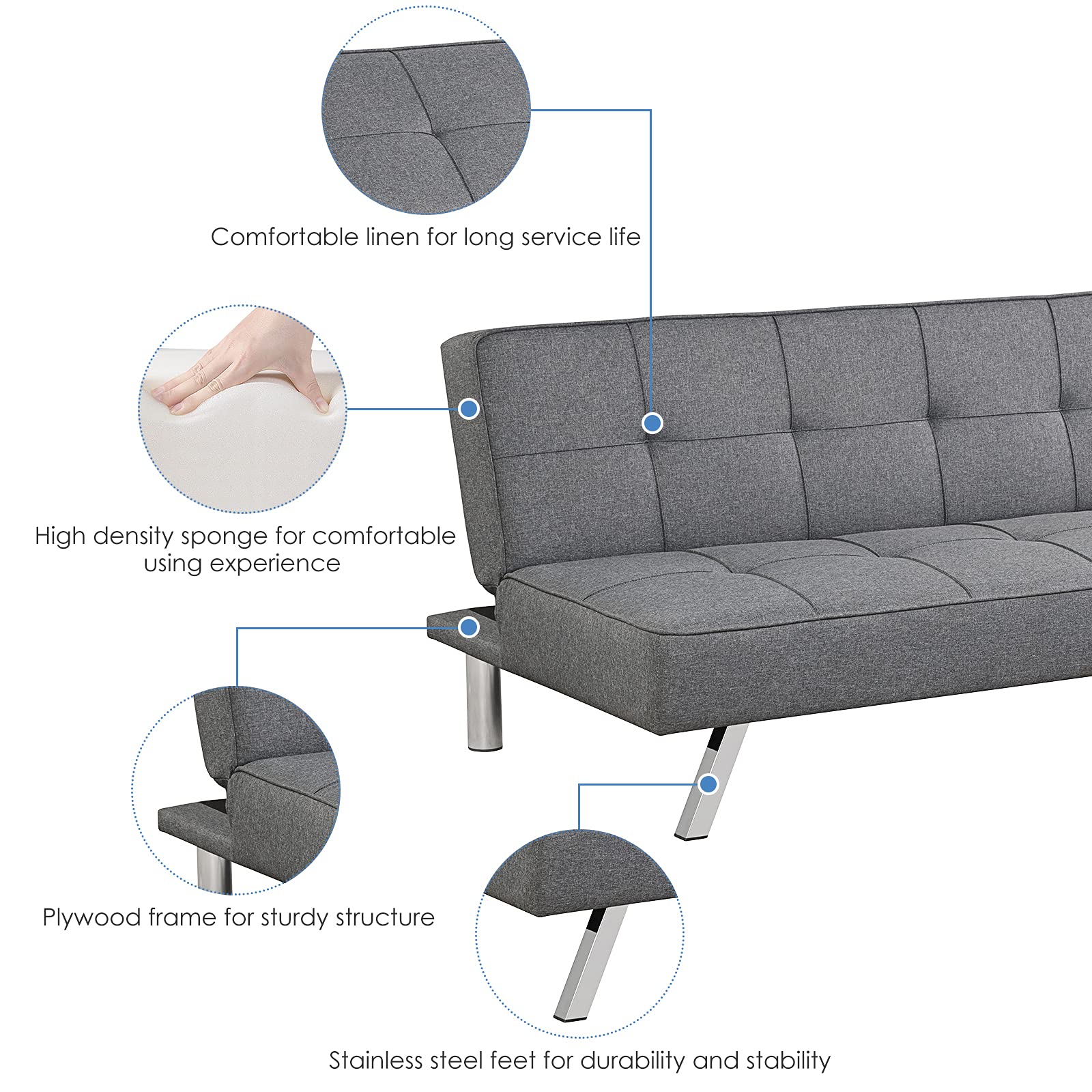 KOMFOTT 3 Seater Convertible Sofa Bed with 3 Adjustable Angles