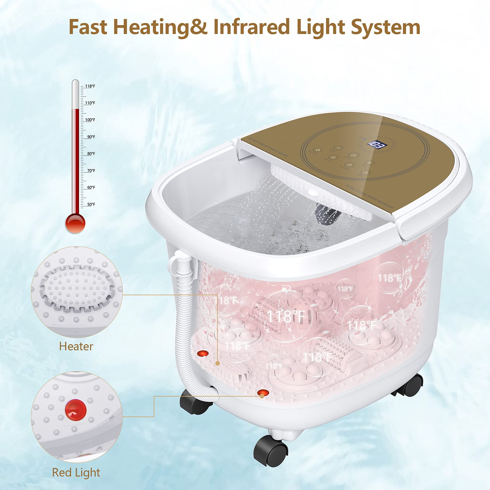 KOMFOTT Foot Spa Bath Massager Pedicure Tub with 4 Shiatsu Massagers & 3-Angle Shower