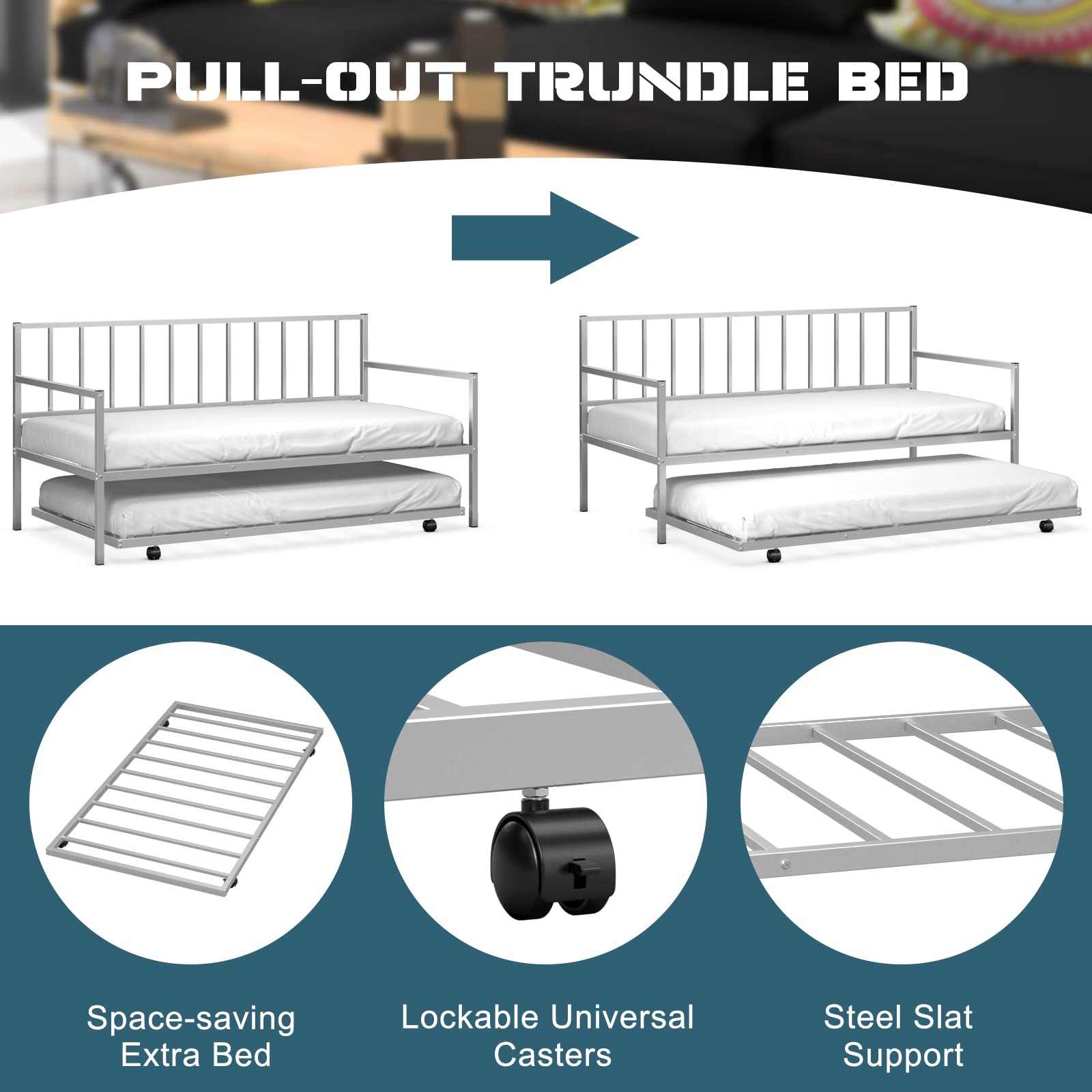 KOMFOTT Metal Twin Size Daybed with Trundle