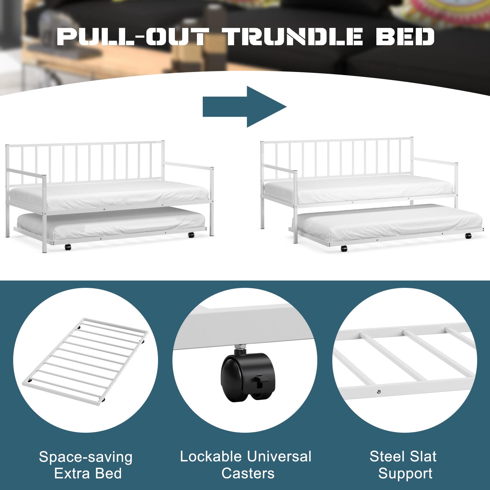 KOMFOTT Metal Twin Size Daybed with Trundle