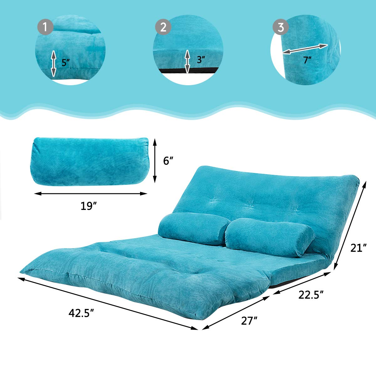 KOMFOTT Multi-Functional 6-Position Foldable Lazy Floor Sofa with 2 Pillows