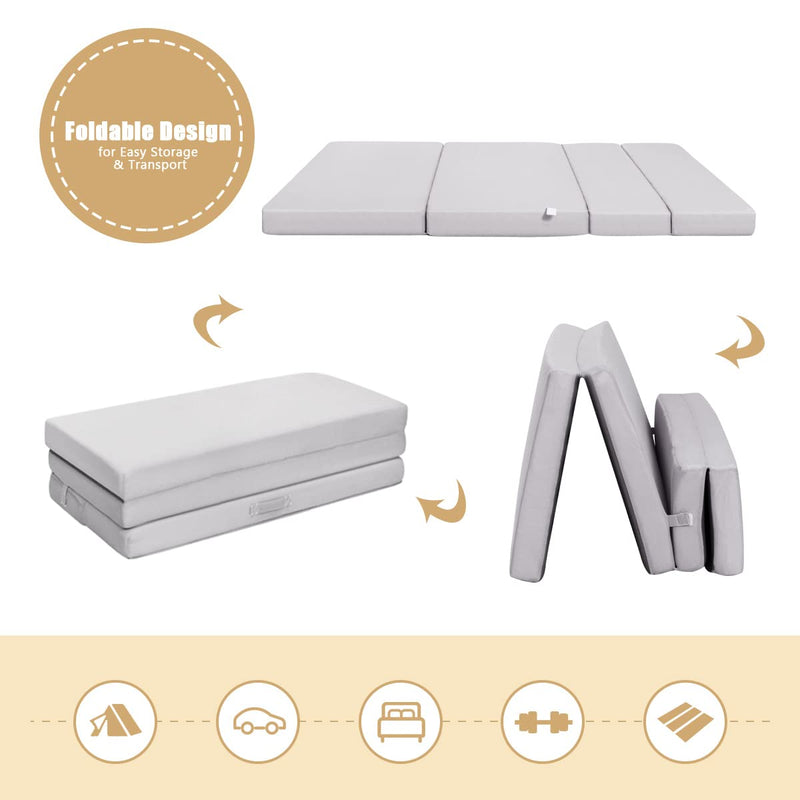 KOMFOTT 4 Inch Tri-Fold Tri Folding Mattress, Foam Mattress with Removable & Washable Cover