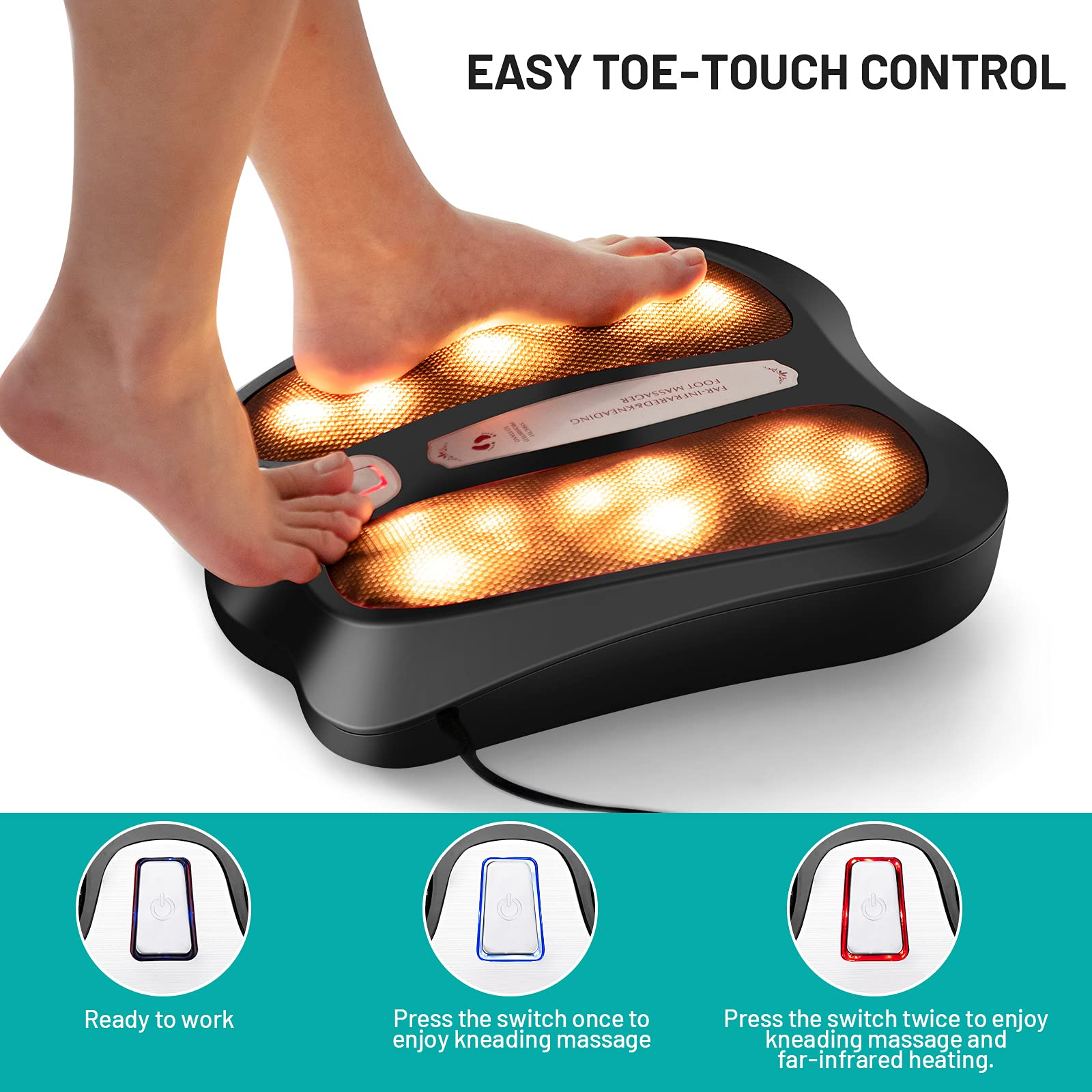 KOMFOTT Shiatsu Foot Spa Massager with Infrared Heating & 18 Massage Nodes