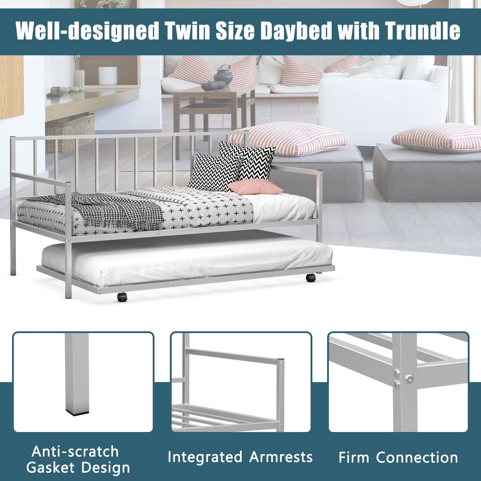 KOMFOTT Metal Twin Size Daybed with Trundle