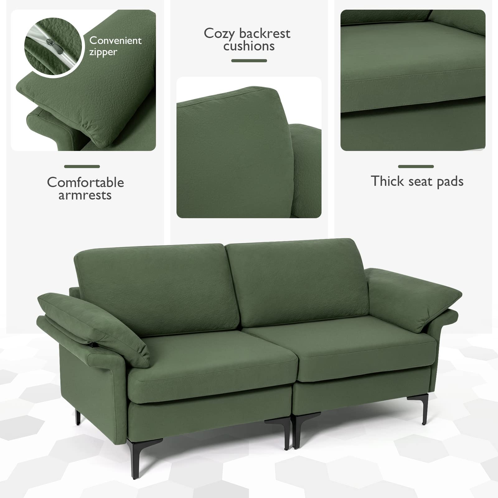 KOMFOTT 72.5" Loveseat Sofa Couch, Modern Love Seat with Removable Armrest Pillows