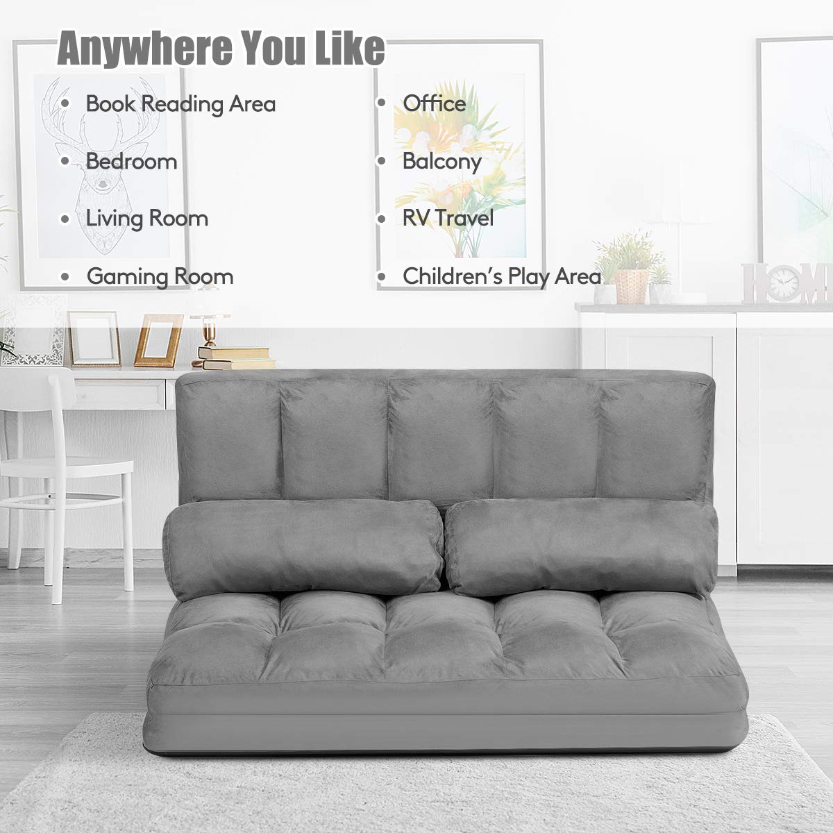 KOMFOTT Various Colours Available 6-Position Adjustable Floor Sofa with 2 Pillows