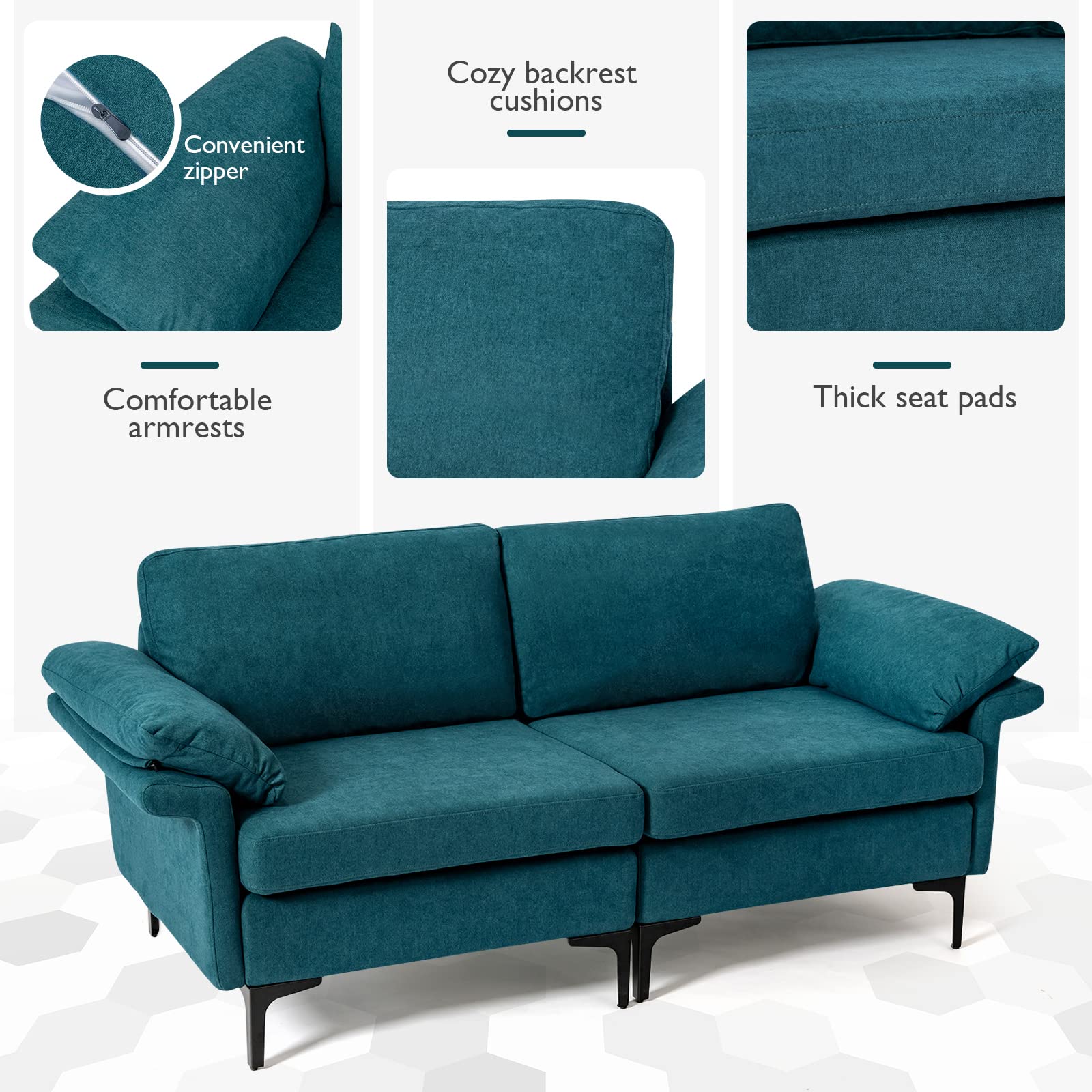 KOMFOTT 72.5" Loveseat Sofa Couch, Modern Love Seat with Removable Armrest Pillows