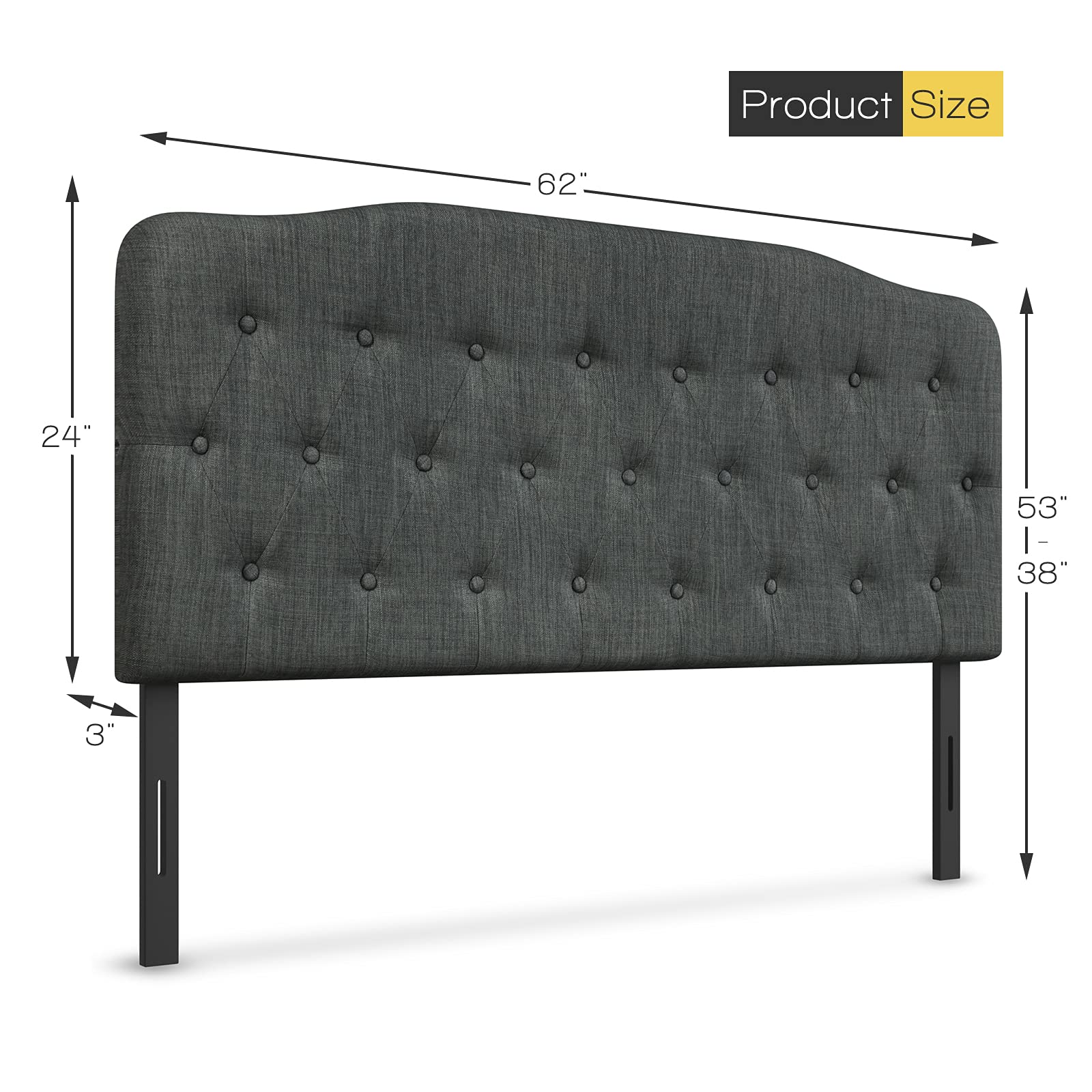 KOMFOTT Upholstered Headboard, Adjustable Height from 38" to 53" Platform