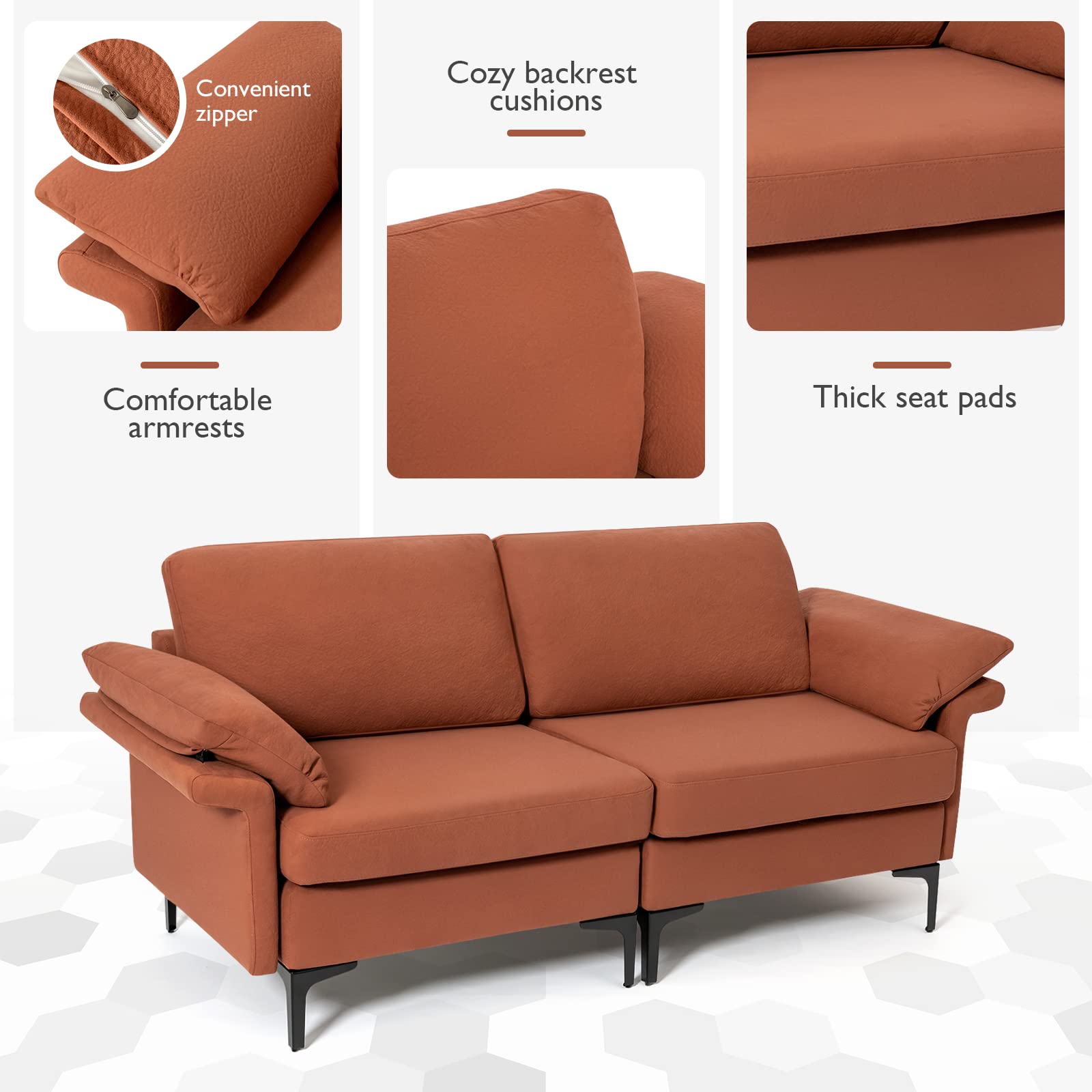 KOMFOTT 72.5" Loveseat Sofa Couch, Modern Love Seat with Removable Armrest Pillows