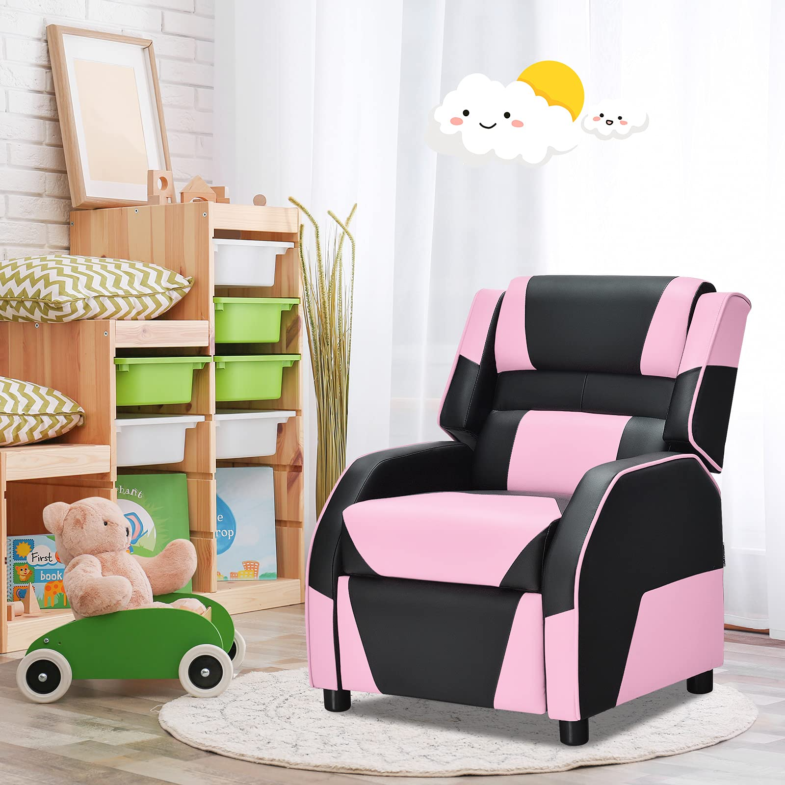 Komfott Kids Recliner, Racing Style Sofa with Headrest and Lumbar Support