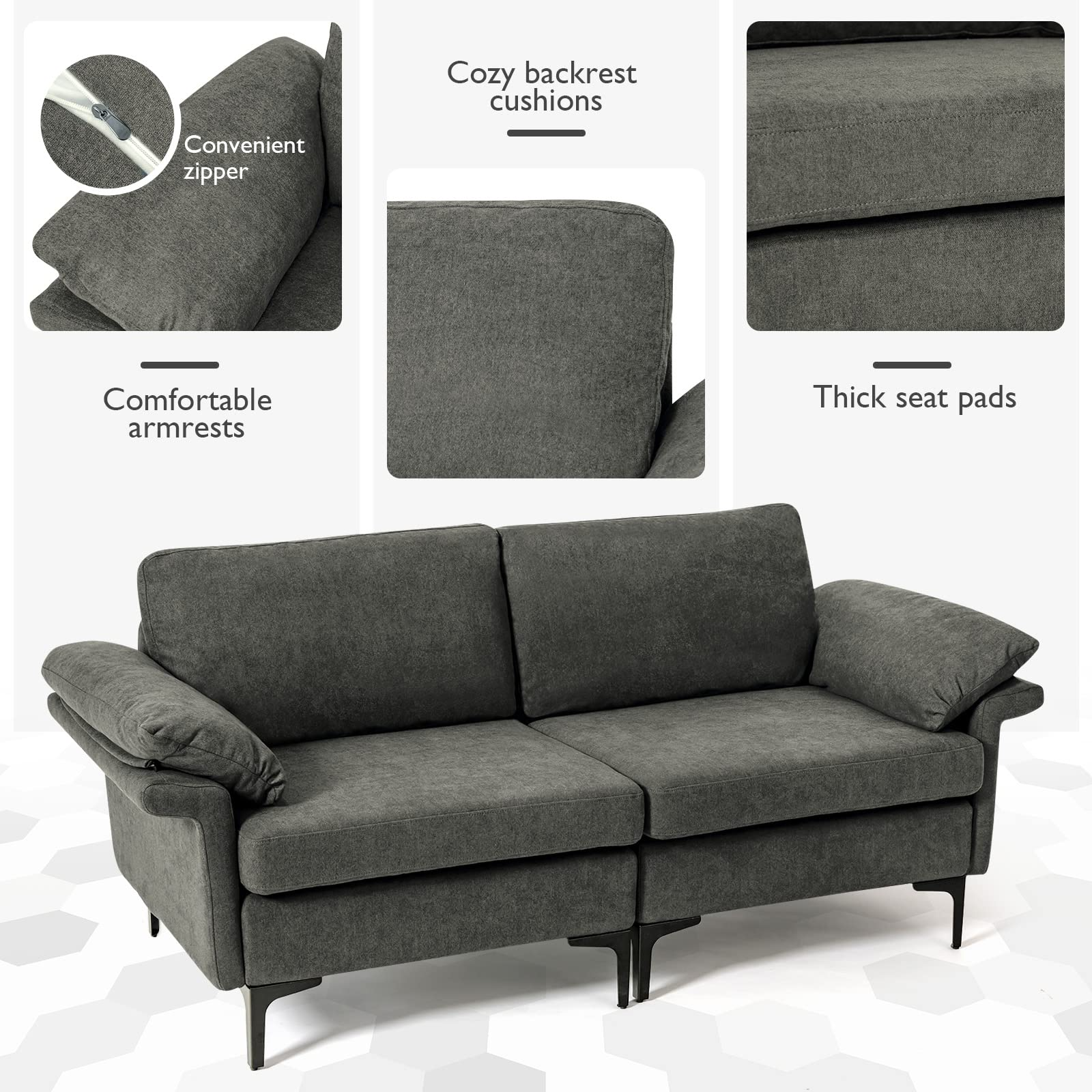 KOMFOTT 72.5" Loveseat Sofa Couch, Modern Love Seat with Removable Armrest Pillows