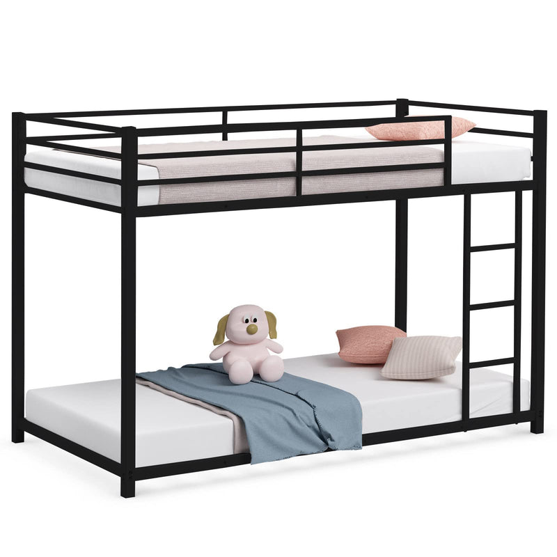 KOMFOTT Bunk Bed Twin Over Twin Metal Bed - Sturdy Steel Bed Frame with Stairs and Guard Rails Heavy Duty Space