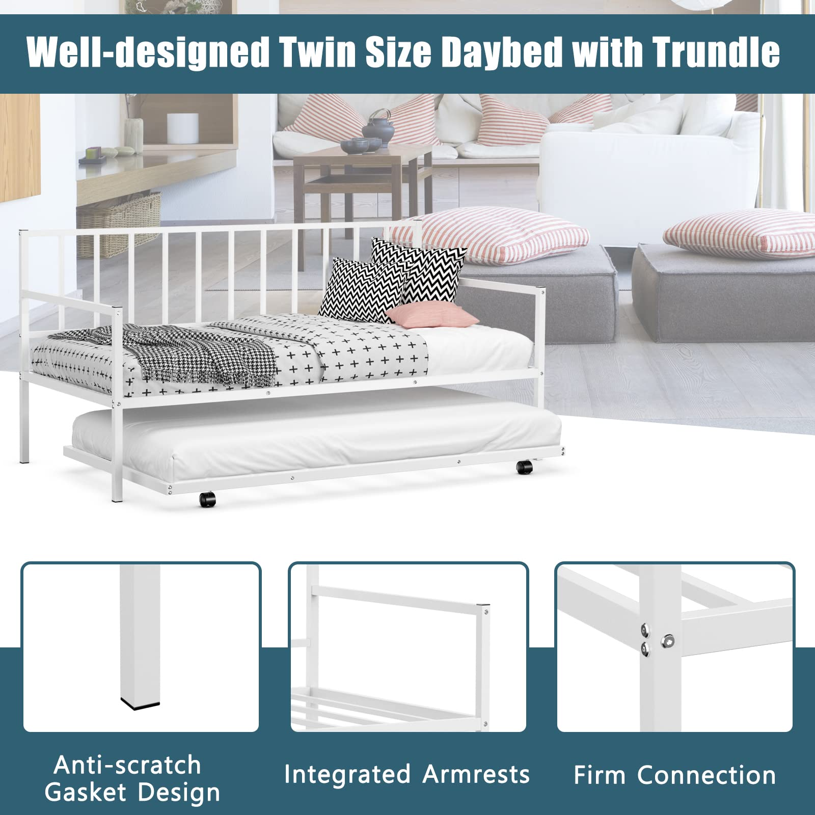 KOMFOTT Metal Twin Size Daybed with Trundle