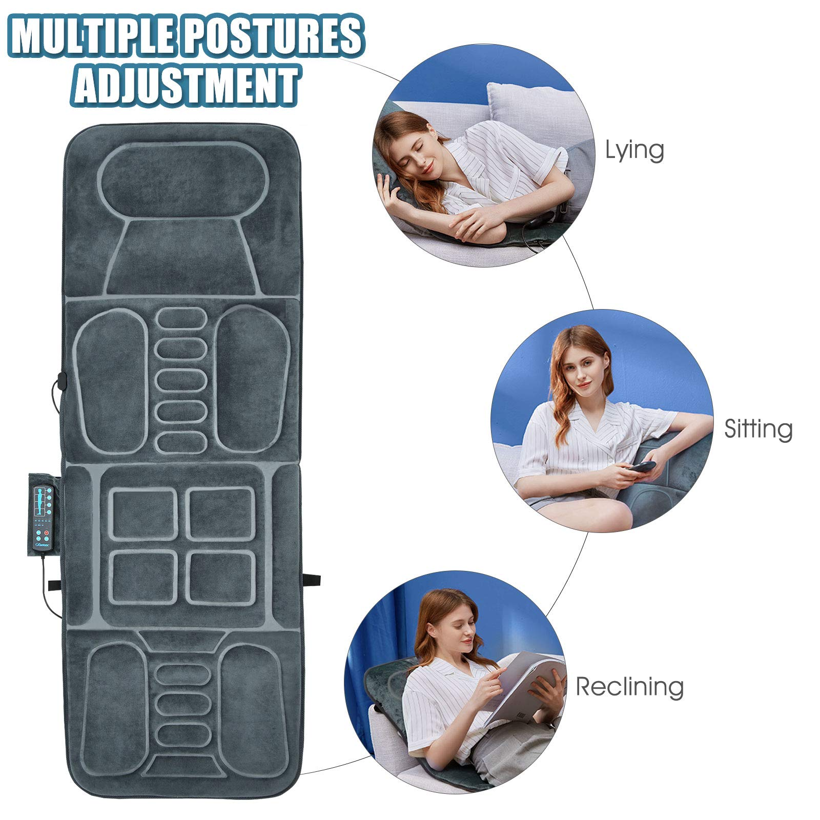 KOMFOTT Full Body Massage Mat with Heat, Back Massage Chair Pad with 10 Vibration Motors and Auto Shut Off