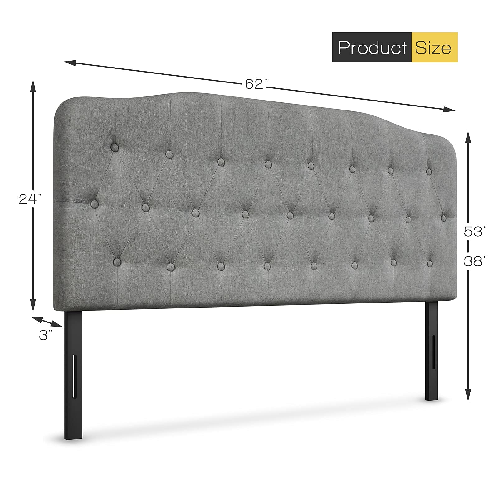 KOMFOTT Upholstered Headboard, Adjustable Height from 38" to 53" Platform