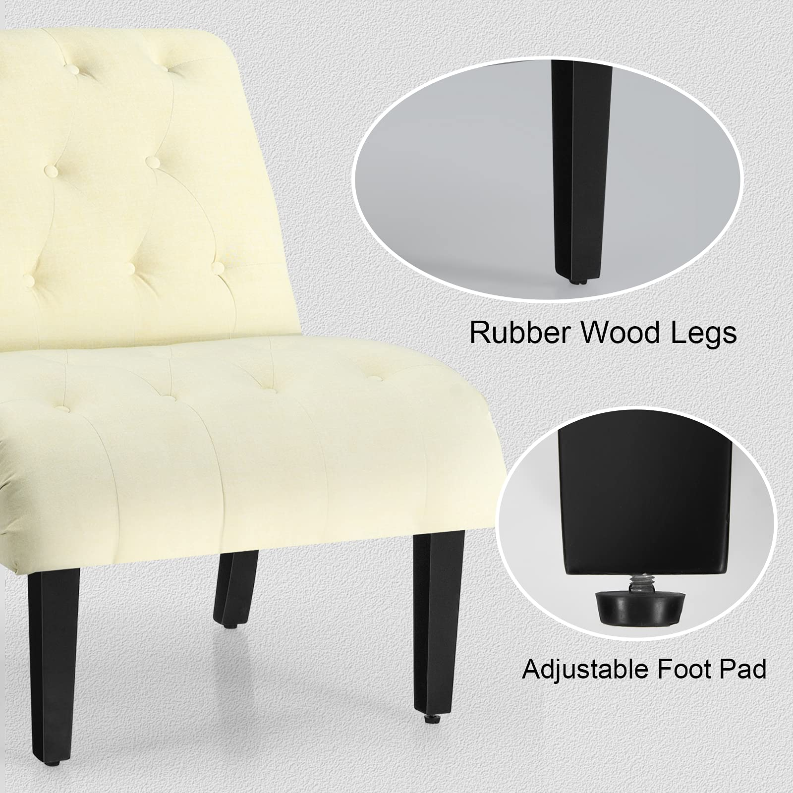 KOMFOTT Armless Accent Chair w/Solid Wood Legs & Adjustable Foot Pads