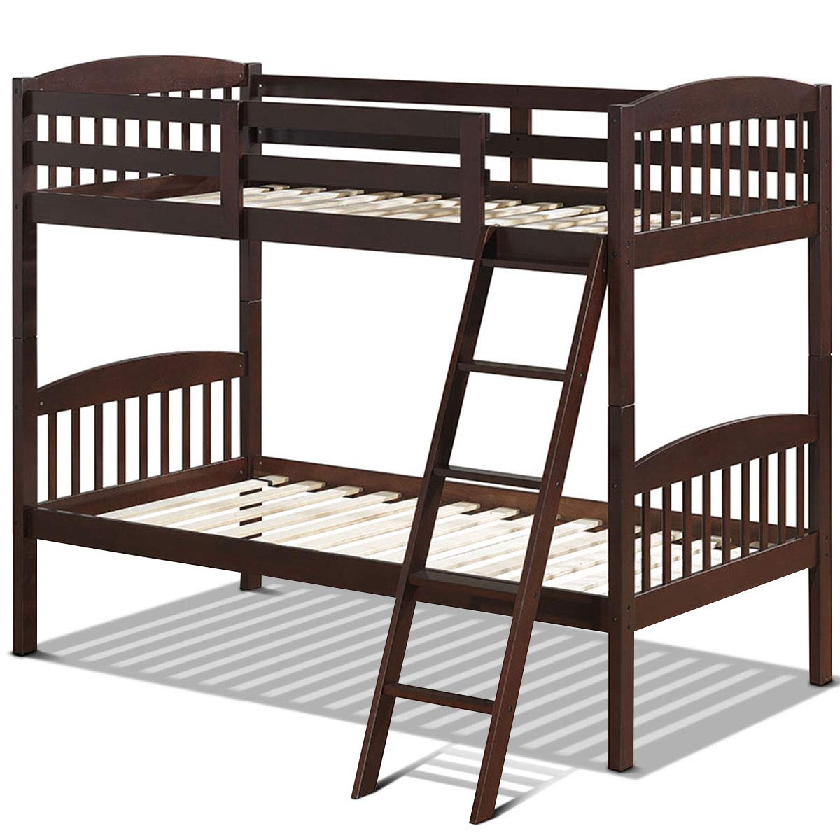 KOMFOTT Twin Over Twin Bunk Beds, Convertible Into Two Individual Solid Rubberwood Beds