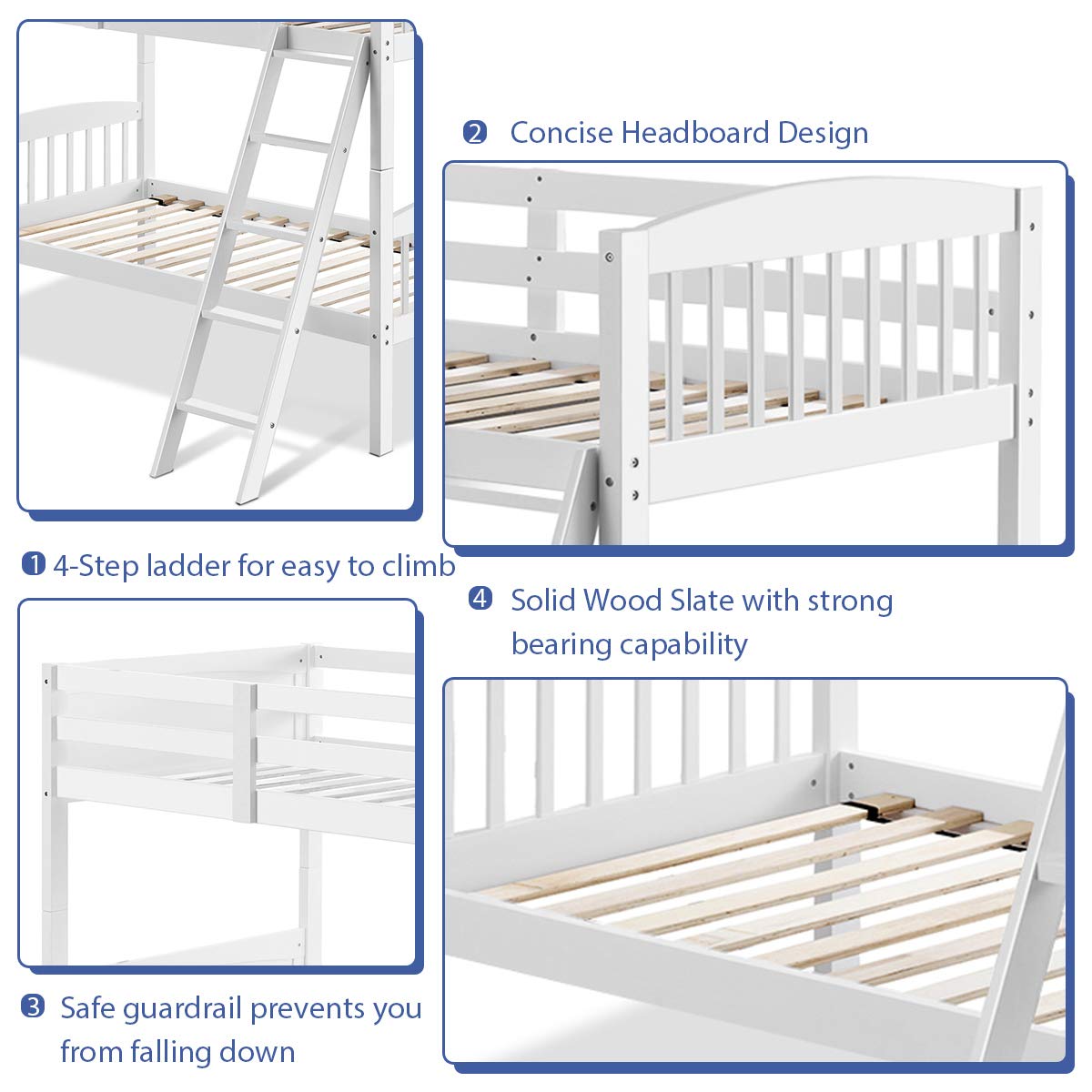 KOMFOTT Twin Over Twin Bunk Beds, Convertible Into Two Individual Solid Rubberwood Beds