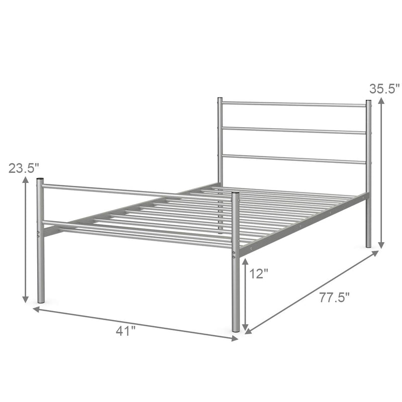 Metal Bed Frame Twin Size, Platform Bed with Headboard and Footboard (Silver)