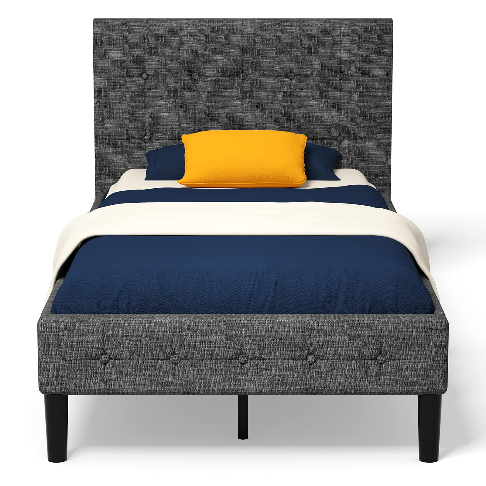 Upholstered Bed Frame, Platform Bed with Button Tufted Headboard