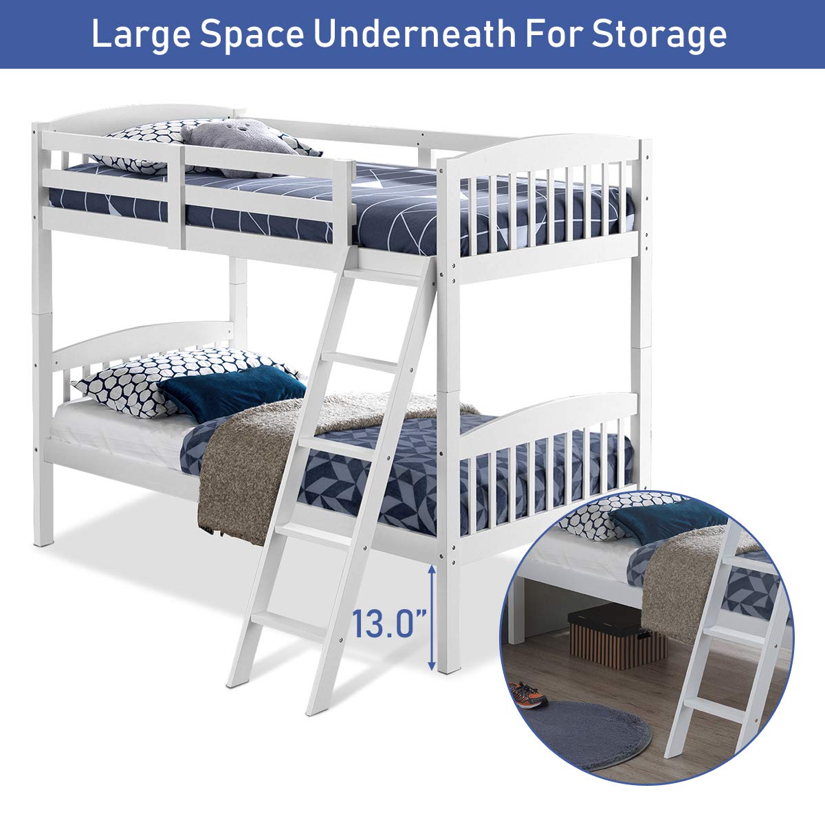 KOMFOTT Twin Over Twin Bunk Beds, Convertible Into Two Individual Solid Rubberwood Beds