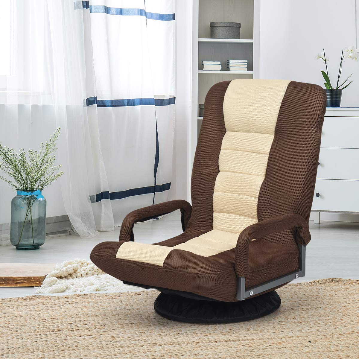 KOMFOTT 360-Degree Foldable Swivel Gaming Floor Chair With 6 Adjustable Position, Armrests, Padded Backrest