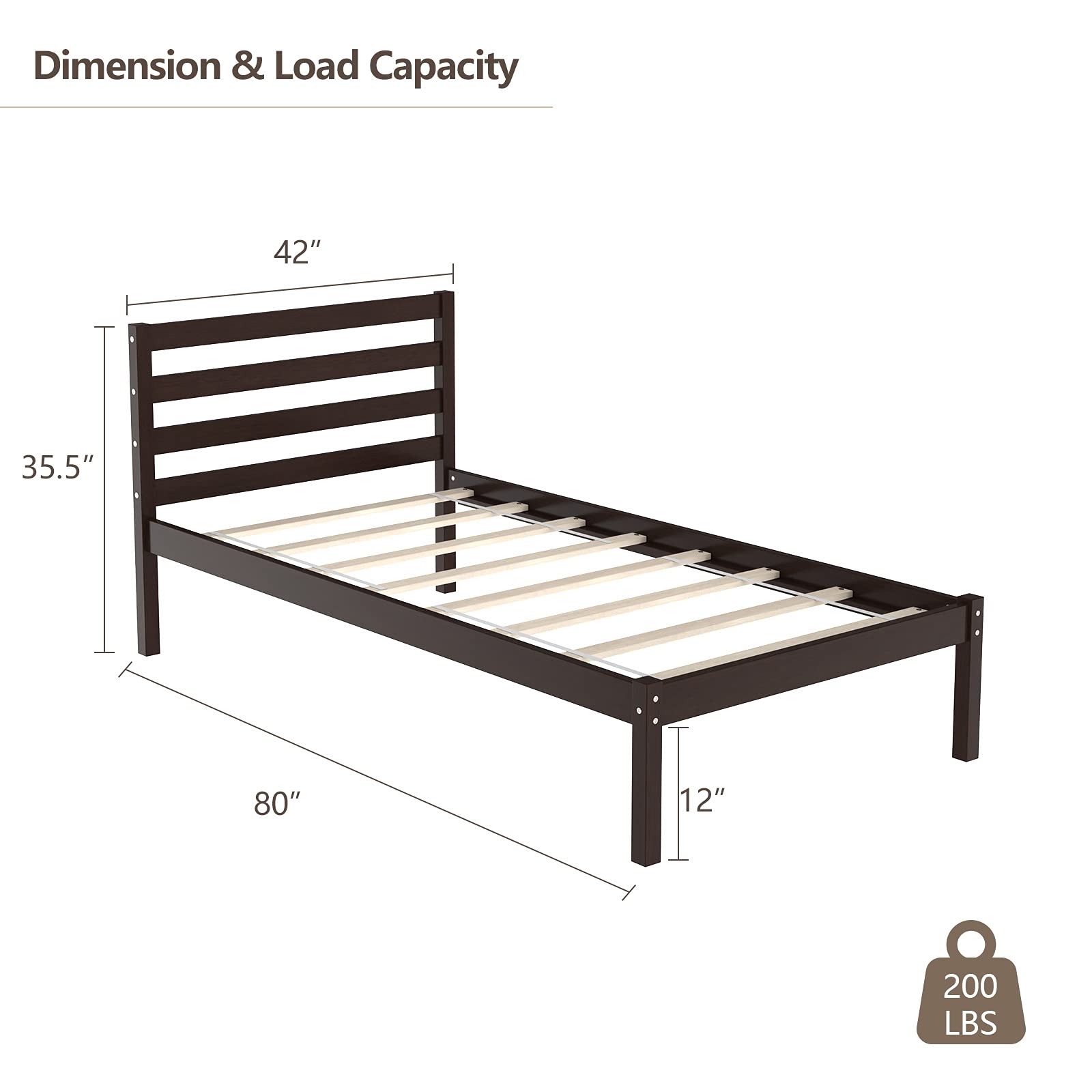 KOMFOTT Wood Platform Bed Frame, Paneled Headboard, Wood Slat Support