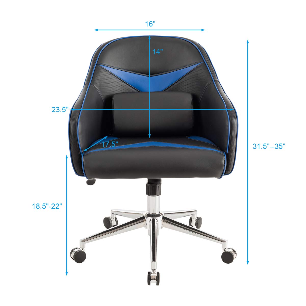 Komfott PU Leather Gaming Chair, Adjustable Height Mid-Back Armchair w/Massage Lumbar Pillow