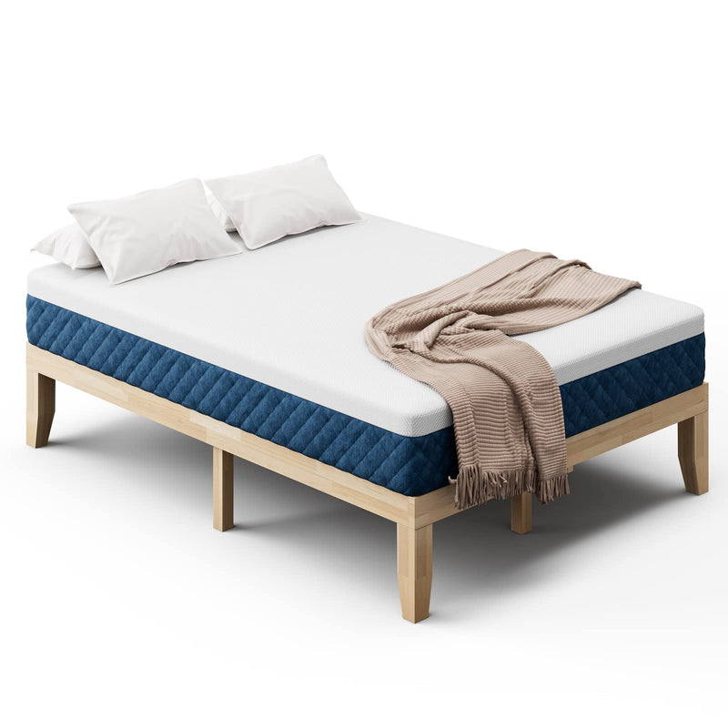 KOMFOTT Bed with 10-Inch Mattress, Solid Wood Platform Bed Frame with Gel Memory Foam Mattress