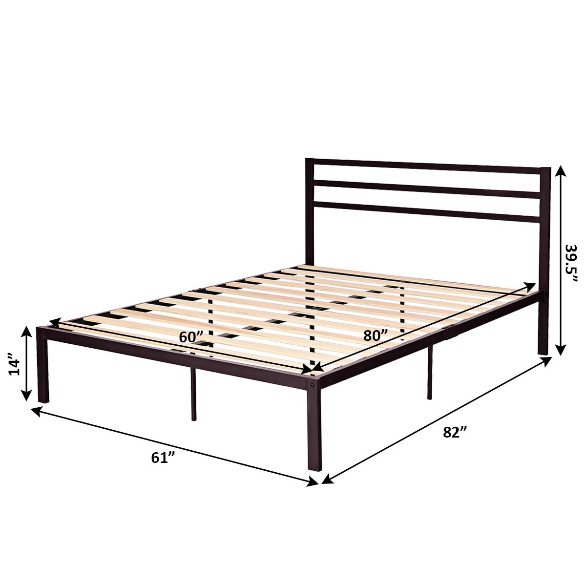 KOMFOTT 14 Inch Metal Frame Full Size Modern Studio Platform 1500H Wooden Slat Support