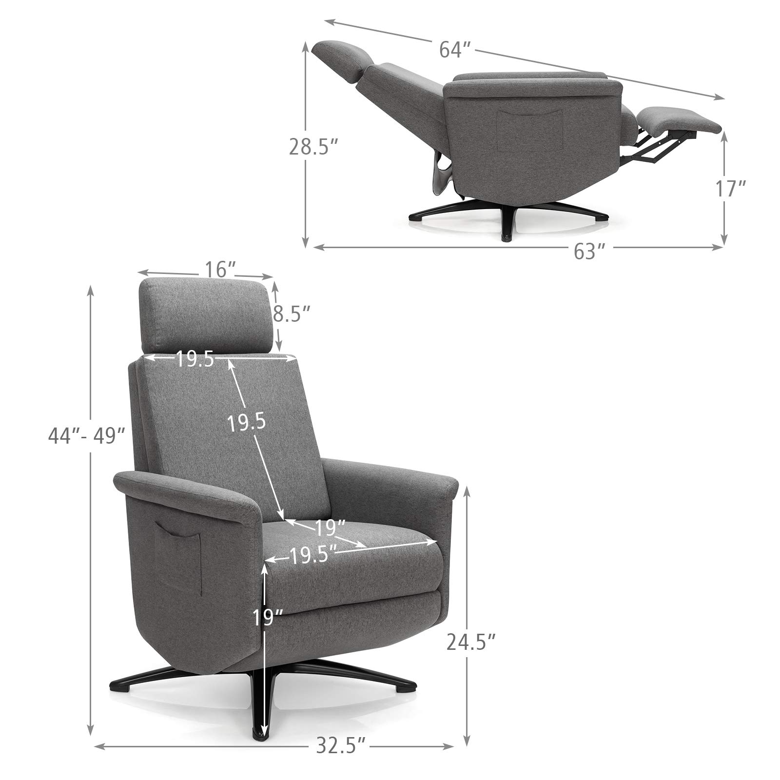 KOMFOTT Recliner Chair with Vibration Massage, 360 Degree Swivel Reclining Sofa Chair