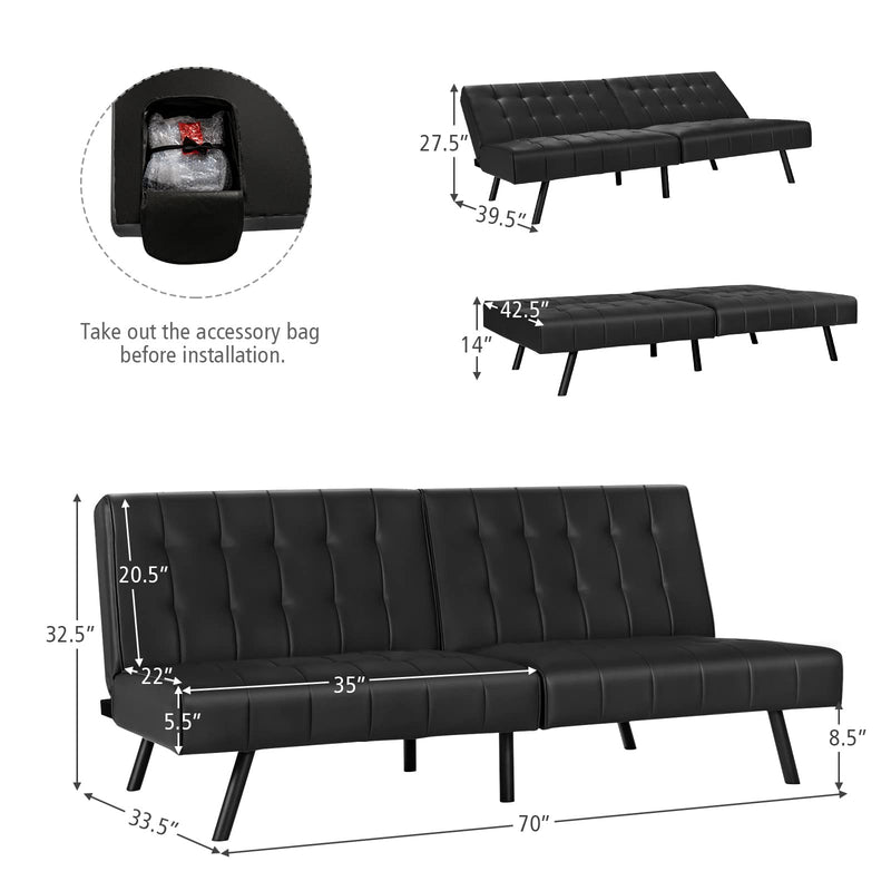 KOMFOTT Faux Leather Guest Sofa Bed with Adjustable Backrest Design for Compact Space