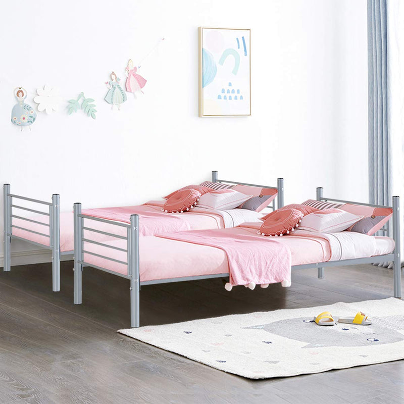 Metal Bunk Bed Twin Over Twin, Removable Ladder and Safety Guard Rails, for Kids Adult Children