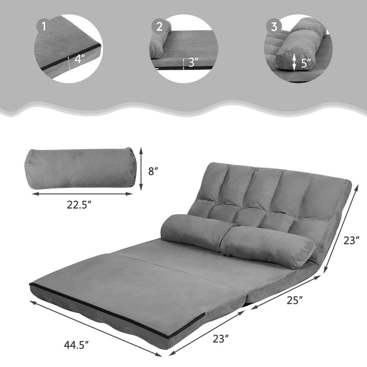 KOMFOTT Various Colours Available 6-Position Adjustable Floor Sofa with 2 Pillows