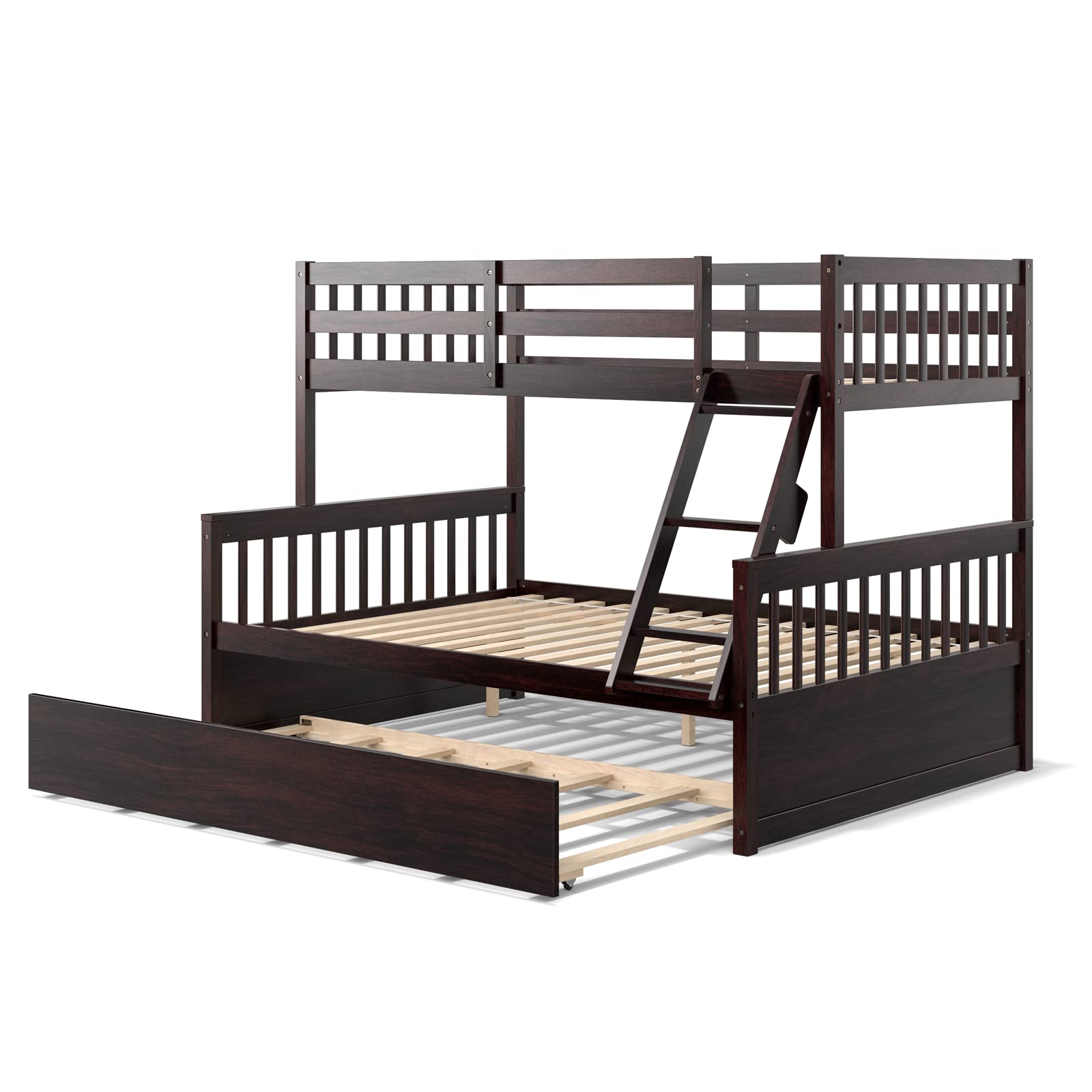 KOMFOTT Wood Twin Over Full Bunk Bed Frame with Solid Pine Wood Frame