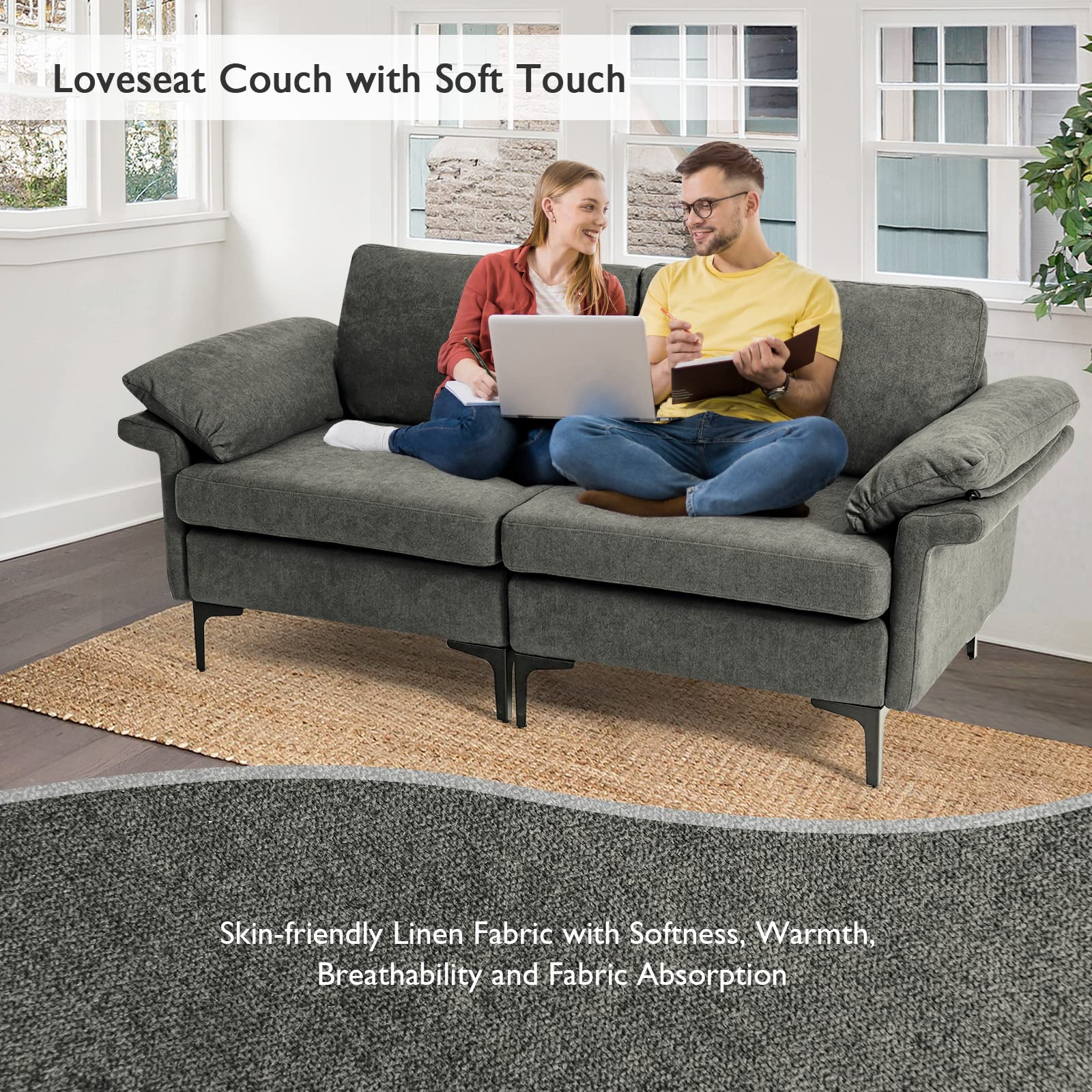 KOMFOTT 72.5" Loveseat Sofa Couch, Modern Love Seat with Removable Armrest Pillows