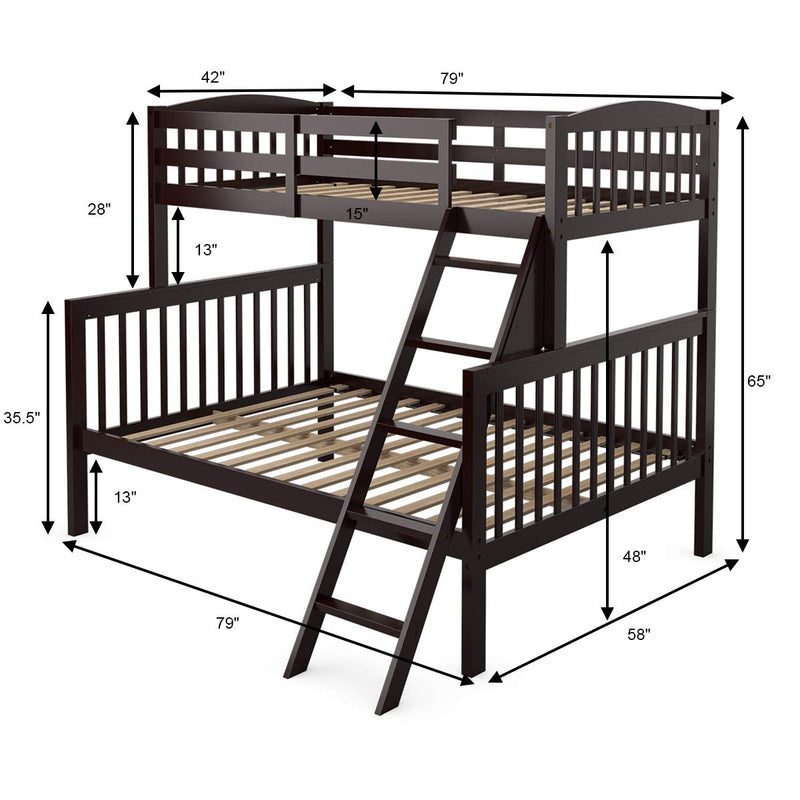 KOMFOTT Solid Rubber Wood Bunk Loft Bed Frame with Ladder and Guardrail, for Teens and Kids